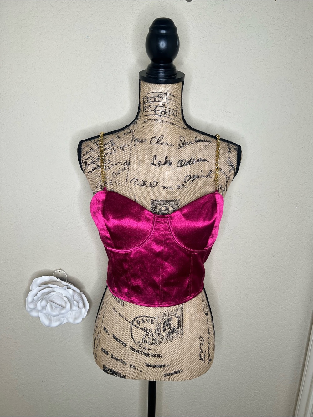 NTM: See the Shades NWT Sangria Satin Corset Bustier Gold Chain Crop Top XL